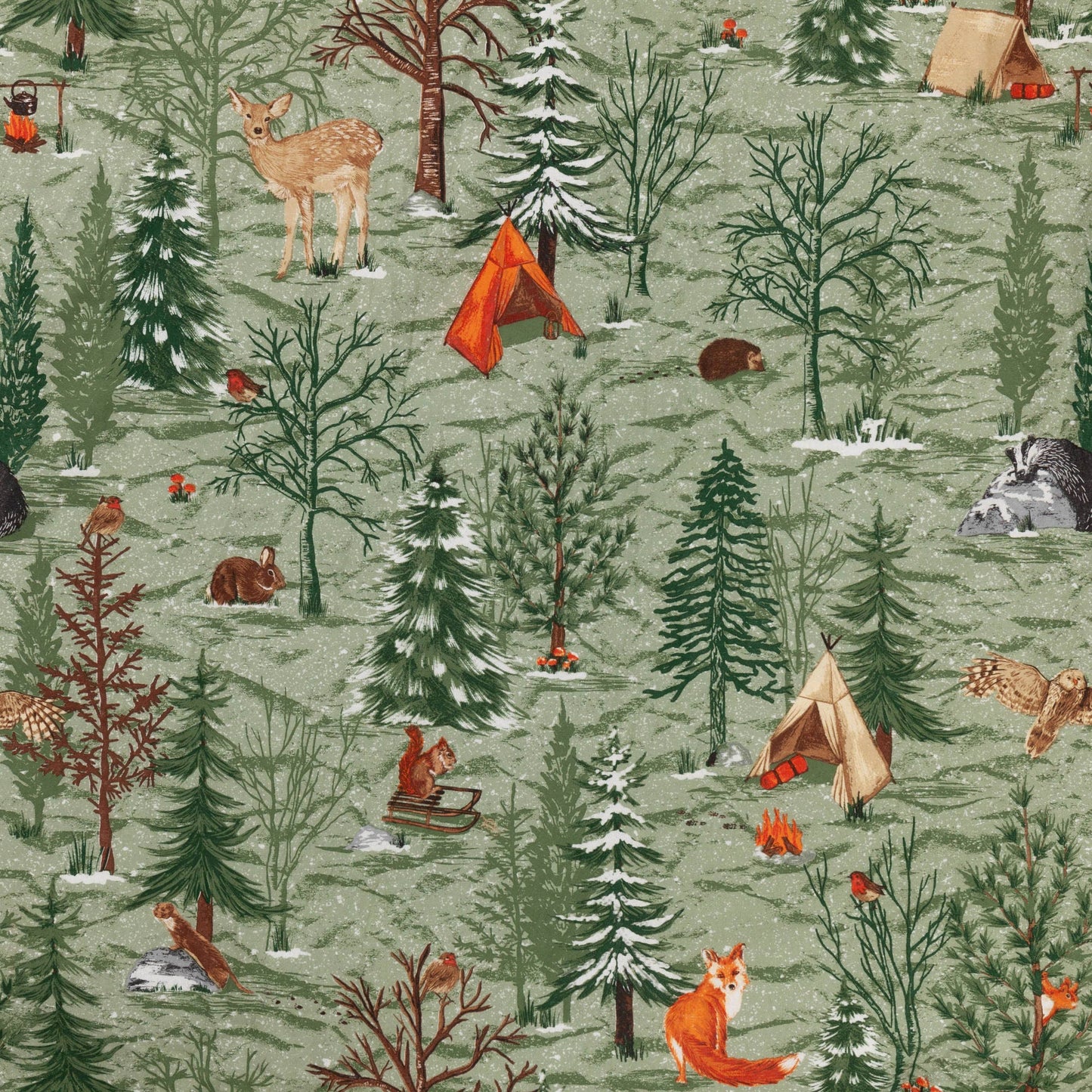 Vintage Wendebettwäsche grün Waldmuster 100 % Baumwolle "Lodge Wood"