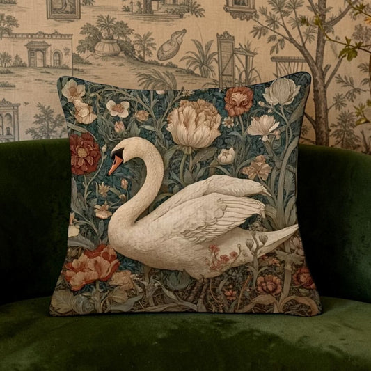 Dekokissen Schwan Vintage – Botanical Cottagecore Deko 45 x 45 cm
