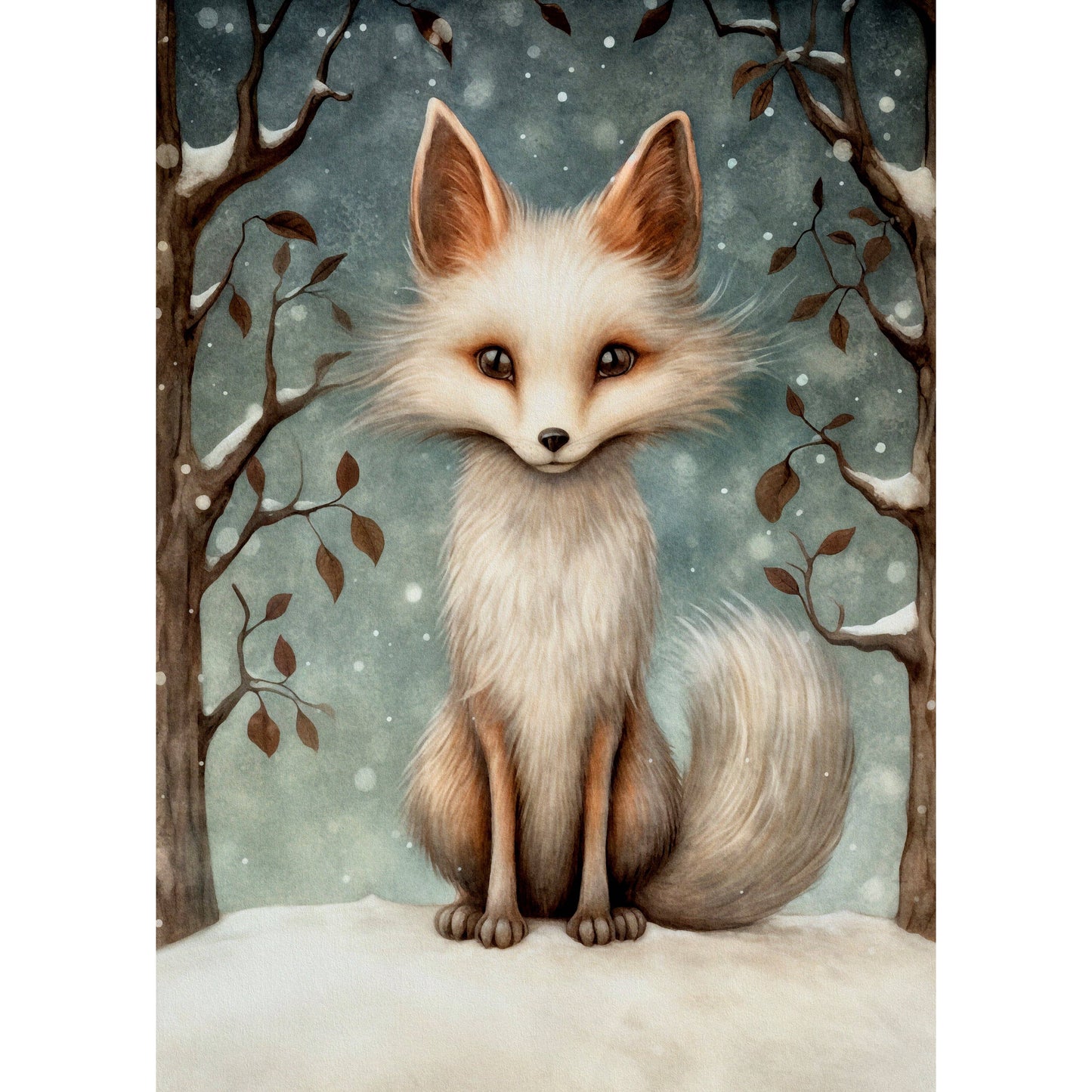 Kleiner Fuchs im Schnee vintage Grußkarte