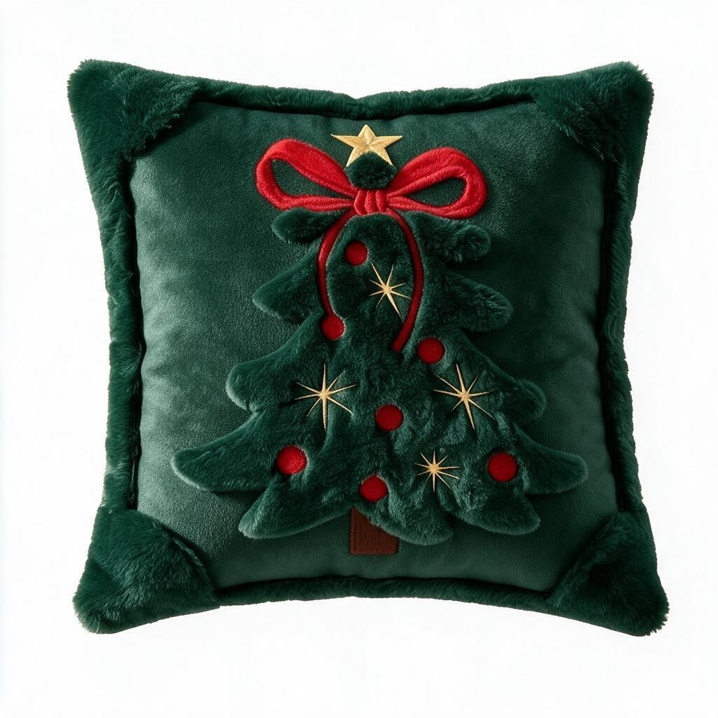 Vintage-Weihnachtskissen Grün mit Tannenbaum inklusive Kissenhülle 45 cm