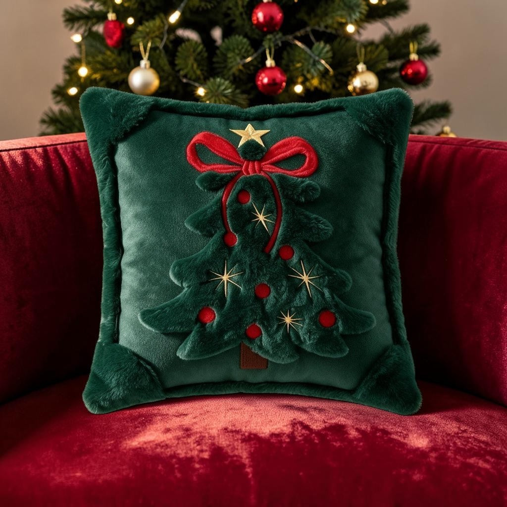 Vintage-Weihnachtskissen Grün mit Tannenbaum inklusive Kissenhülle 45 cm