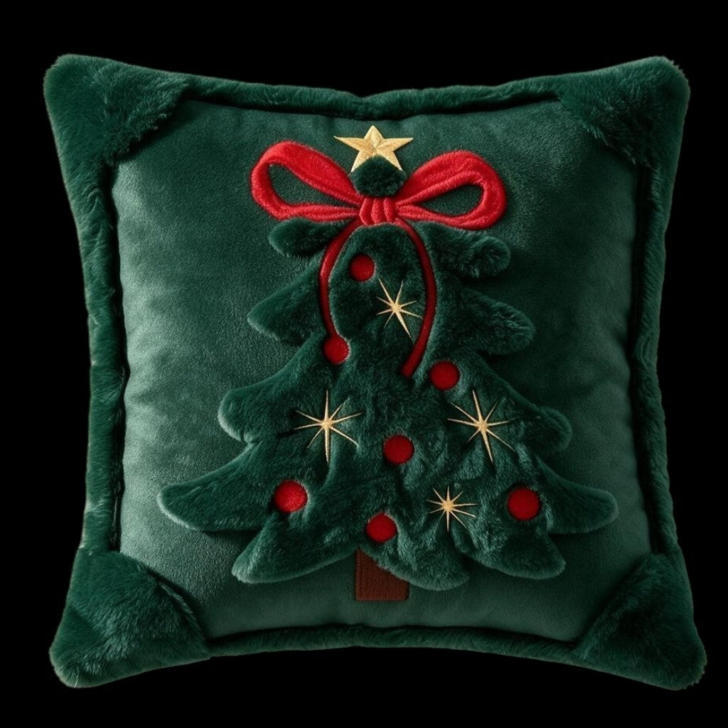 Vintage-Weihnachtskissen Grün mit Tannenbaum inklusive Kissenhülle 45 cm