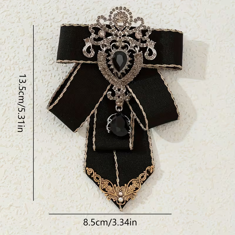 Gothic barocke Brosche Haarschmuck mit Strass und schwarzem Band