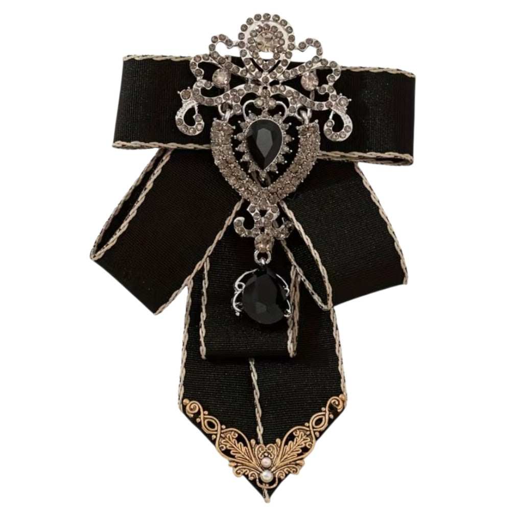Gothic barocke Brosche Haarschmuck mit Strass und schwarzem Band