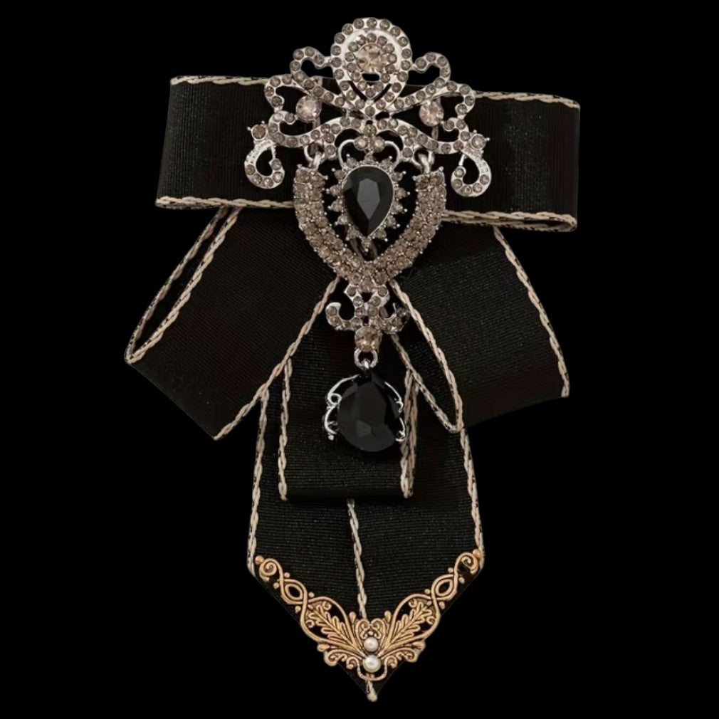 Gothic barocke Brosche Haarschmuck mit Strass und schwarzem Band