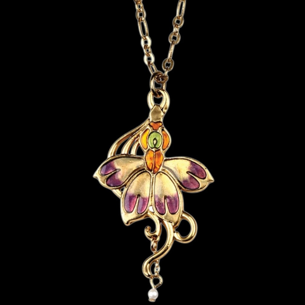 Art Nouveau Orchid Fairy Pendant – weißer Hintergrund