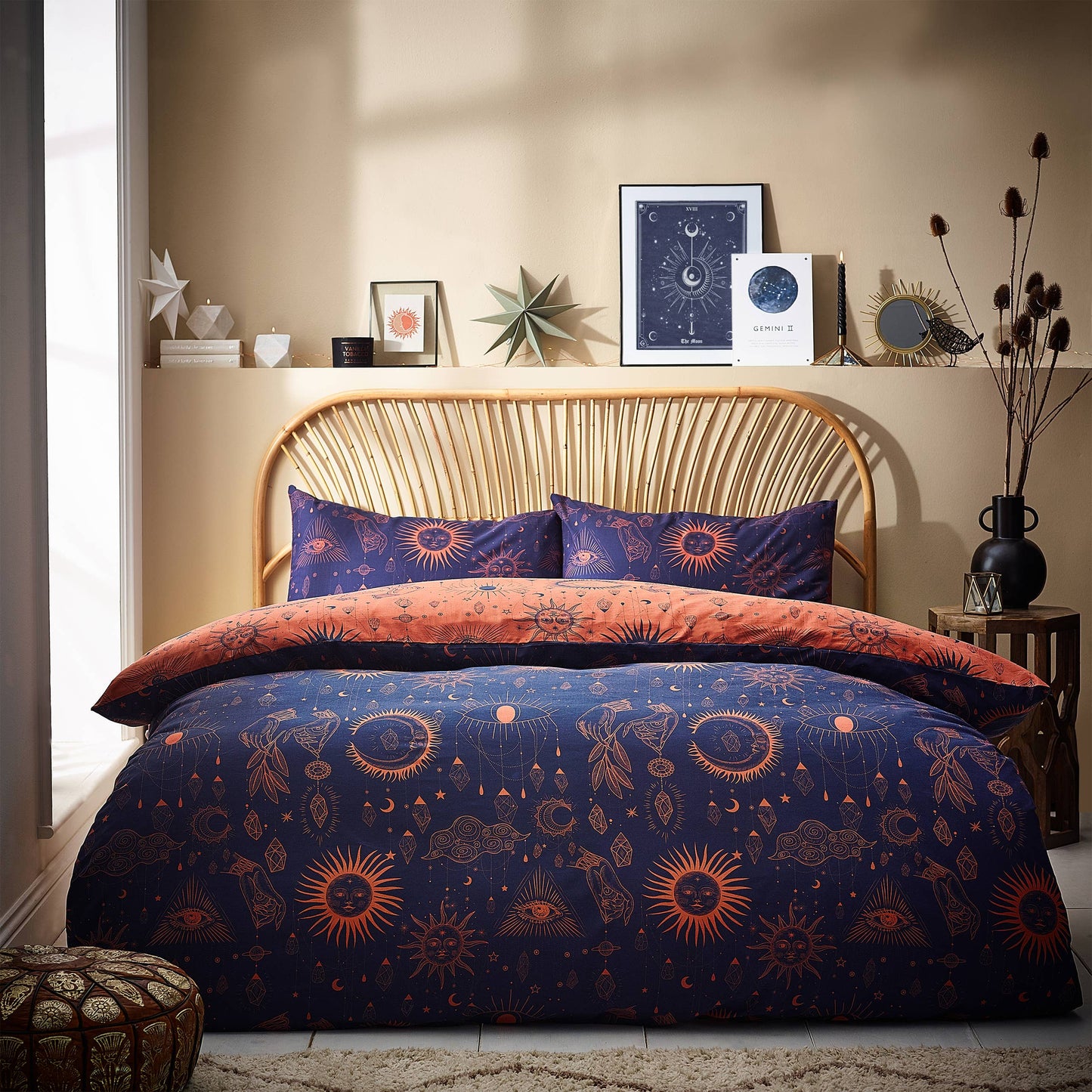 Ethno Bettbezug-Set „Constellation Celestial“ in Bronze/Navy Wendebettwäsche
