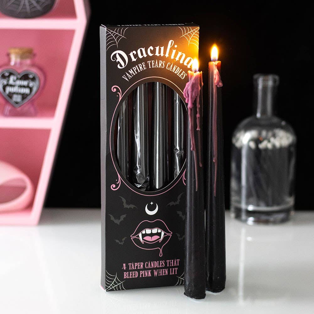 Blutkerzen Set 4 Stück "Draculina" schwarz-pink Stabkerzen Kerzen