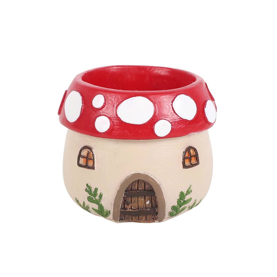 Kleines Mushroom House Teelichthalter aus Kunstharz vintage