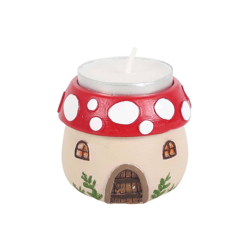 Kleines Mushroom House Teelichthalter aus Kunstharz vintage