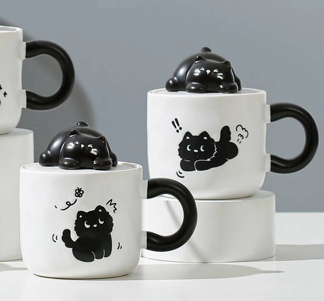 Urban Tokyo "Whimsical Black Cat" Tasse mit Deckel 3D 390 ml