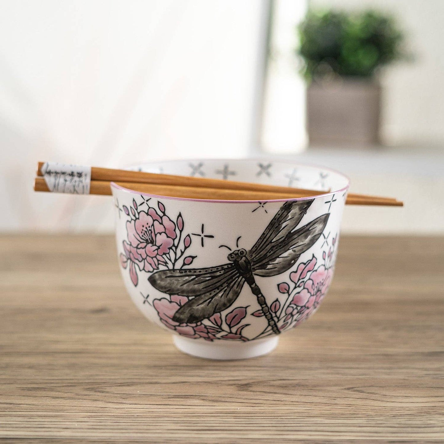 Japanische Keramikschale "Libelle" mit Essstäbchen-Set vintage