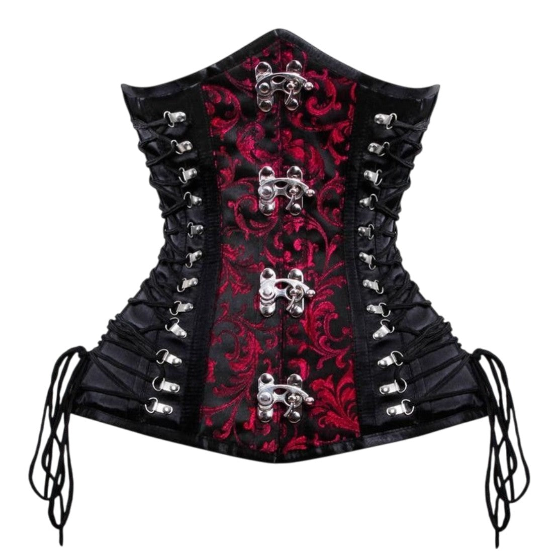 Gothic-Unterbrustkorsett mit rot-schwarzem Ornamentmuster