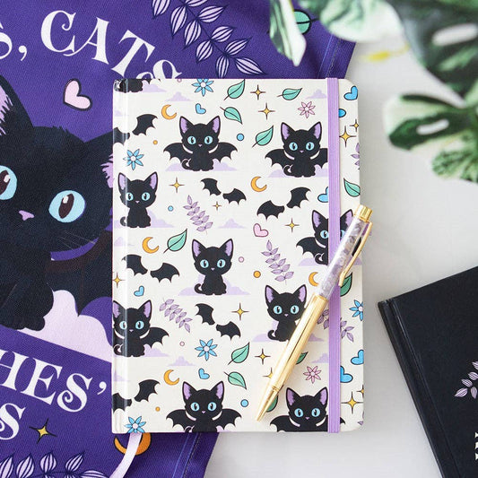 Gothic schwarzes Katzen-Notizbuch A5 mit Amethyst-Stift