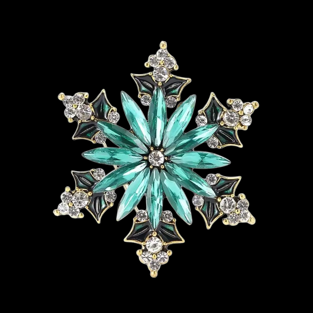 Vintage Brosche Damen kleine Schneeflocke in türkis Winterbrosche