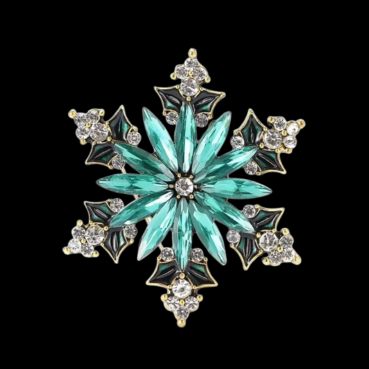 Vintage Brosche Damen kleine Schneeflocke in türkis Winterbrosche