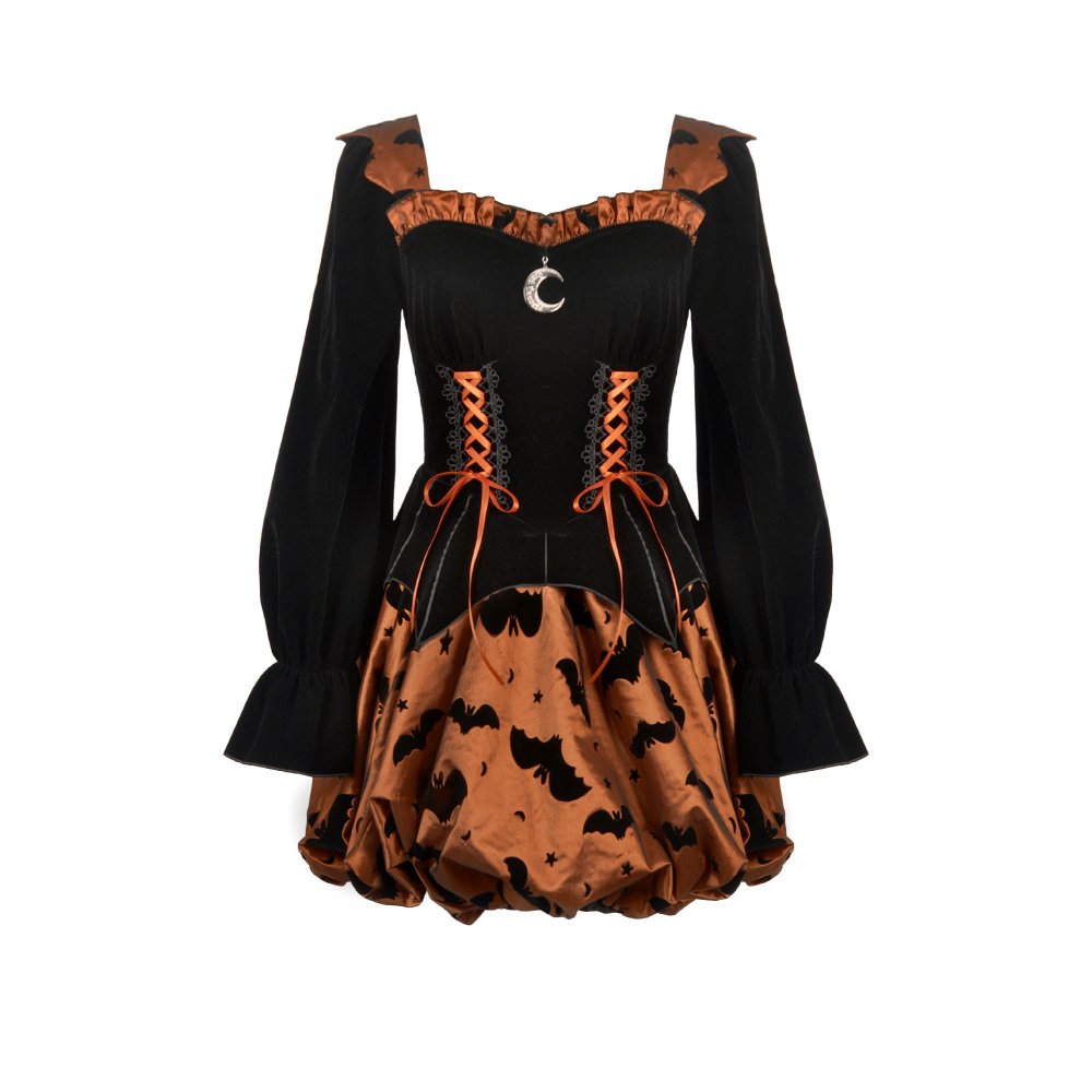 Dark in Love Halloween Kleid aus Samt mit Schnürung Fledermäuse