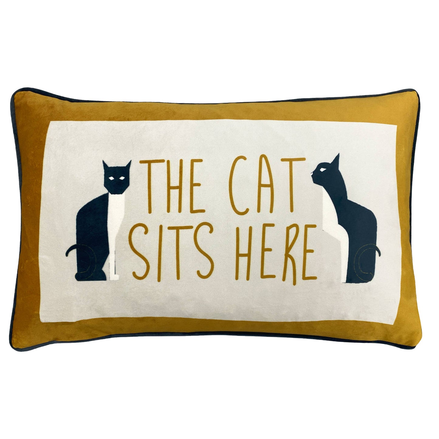 „The Cat Sits Here“ Samtkissen Dekokissen 30x50 cm Katzenfreund