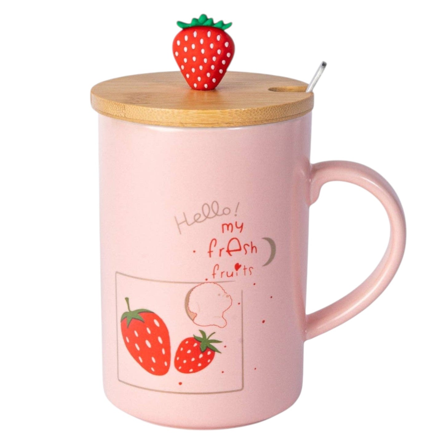 3D Niedliche Erdbeer-Keramik Tasse mit Deckel und Löffel 400 ml