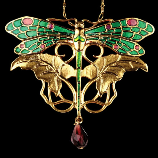 Jugendstil Libellen Anhänger-Kette – schwarzer Hintergrund