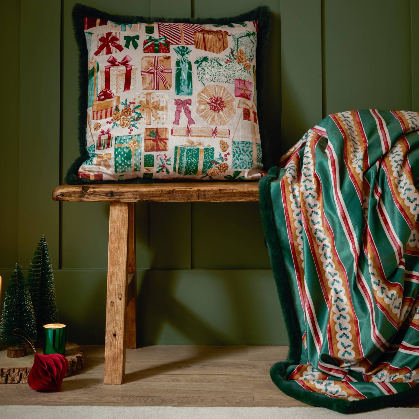 Vintage Samt Dekokissen mit Füllkissen Weihnachtsgeschenke 50x50 cm
