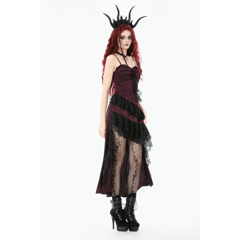 Dark romance Kleid mit Spitze in bordeaux asymmetrisch