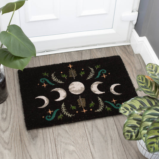 Black Dark Forest Moon Phase Fußmatte