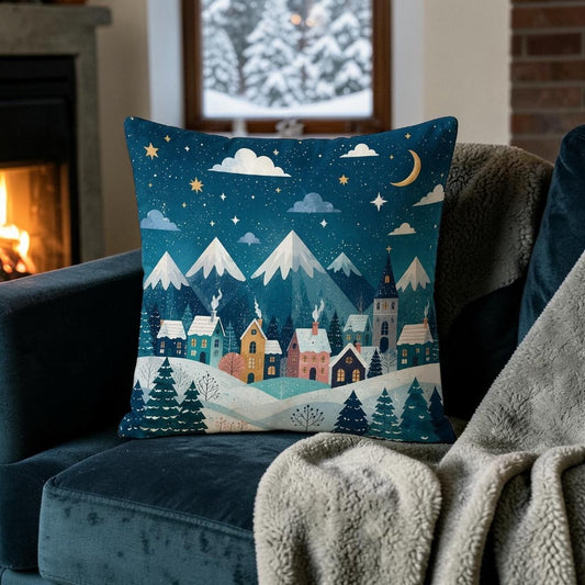 Winterliches Bergdorf Dekokissen mit Füllkissen 45 × 45 cm
