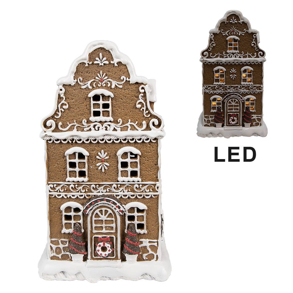 Nostalgisches Lebkuchenhaus mit LED 12x10x21 cm Braun