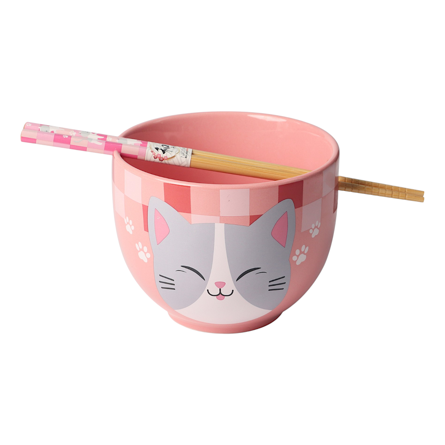 Rosa Kawaii Katzen-Ramenschale mit Essstäbchen