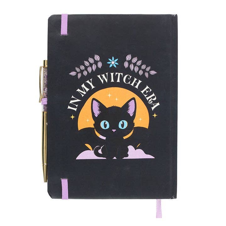 Süßes A5-Notizbuch mit Amethyst-Stift Fledermaus Katze