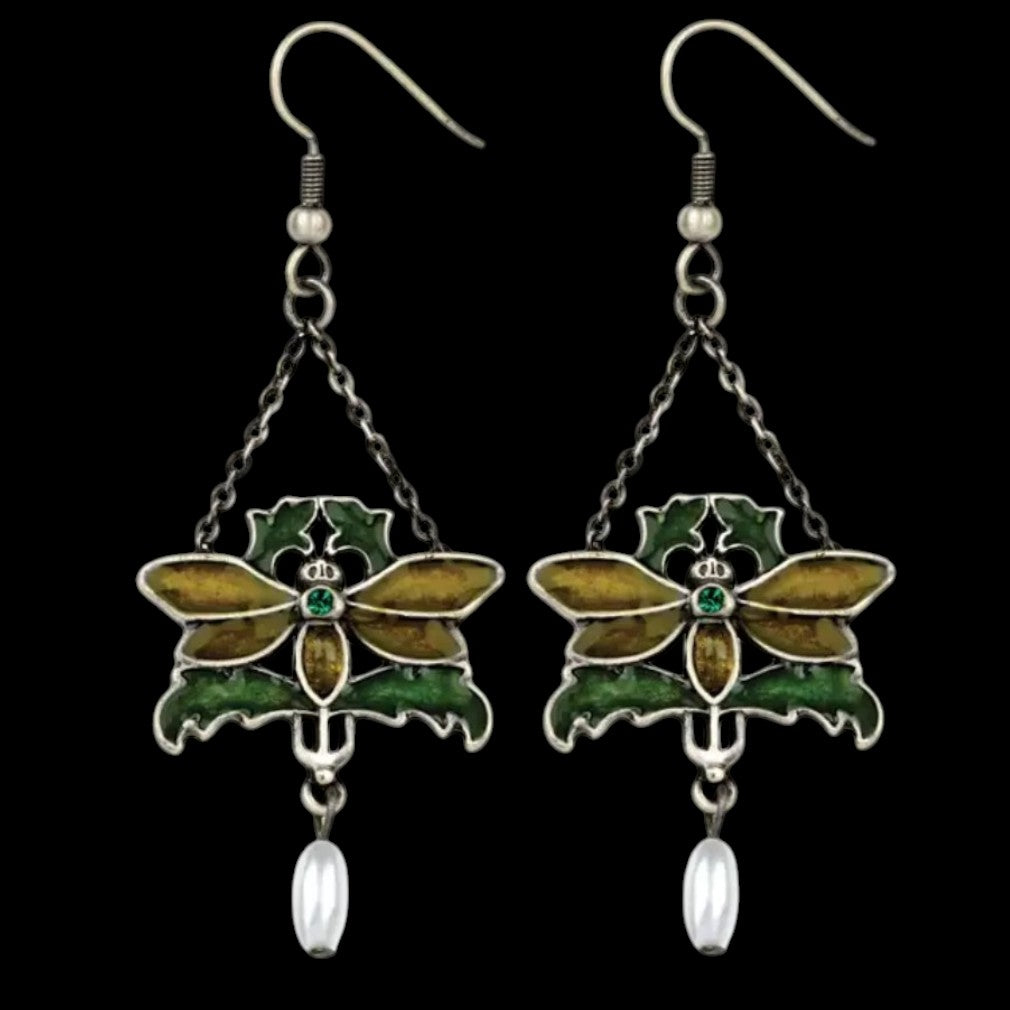 Jugendstil Libellen-Ohrringe – weißer Hintergrund