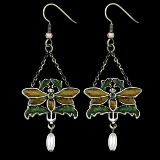 Jugendstil Libellen-Ohrringe – weißer Hintergrund