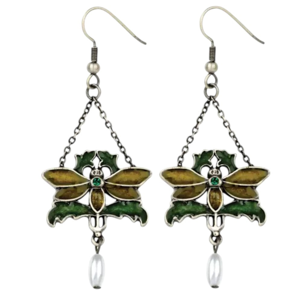 Jugendstil Libellen-Ohrringe – schwarzer Hintergrund