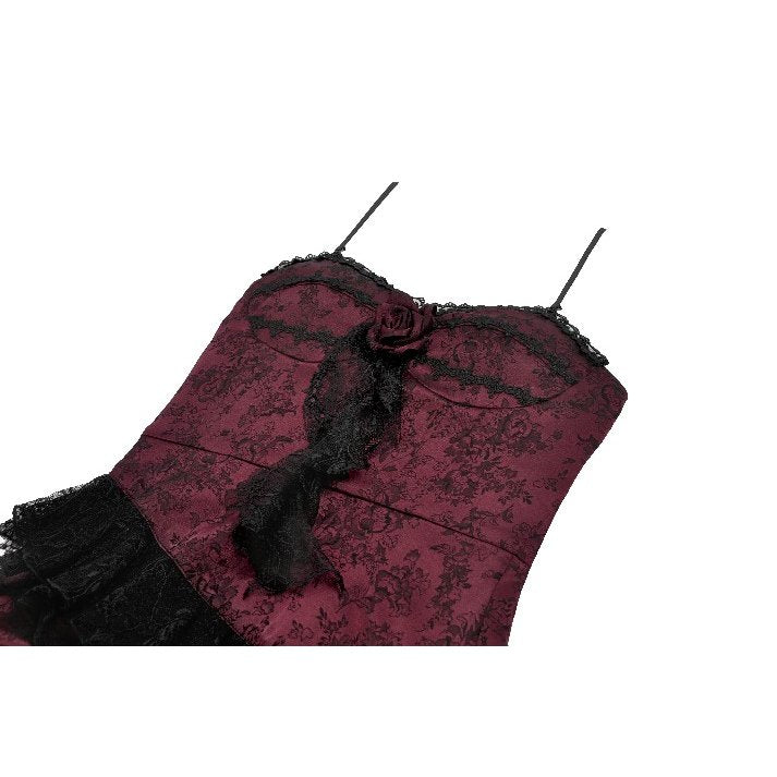 Dark romance Kleid mit Spitze in bordeaux asymmetrisch