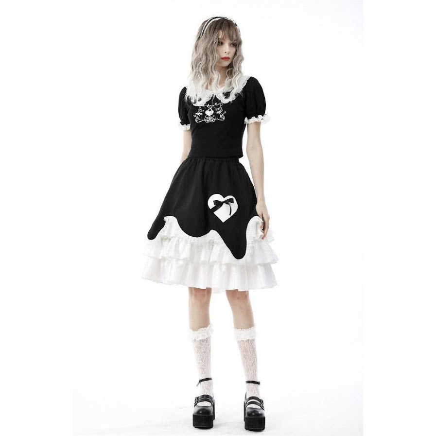 Süßes Gothic Lolita Shirt mit Rüschen schwarz-weiß Dark in Love