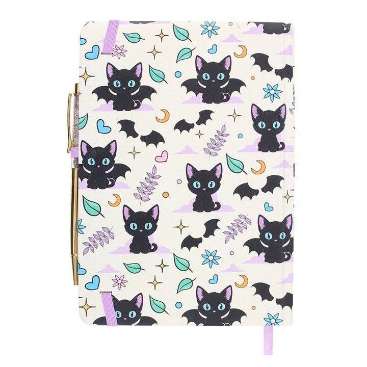 Gothic schwarzes Katzen-Notizbuch A5 mit Amethyst-Stift