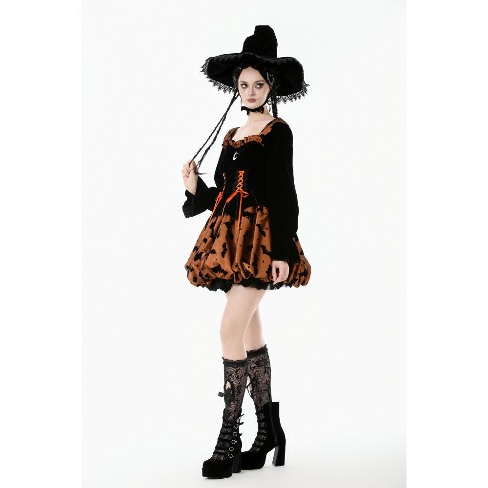 Dark in Love Halloween Kleid aus Samt mit Schnürung Fledermäuse