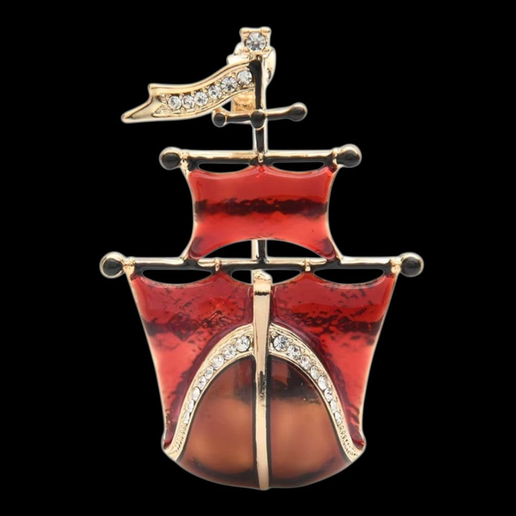 Edle Segelschiff-Brosche mit Strass - Emaille Vintage-Stil