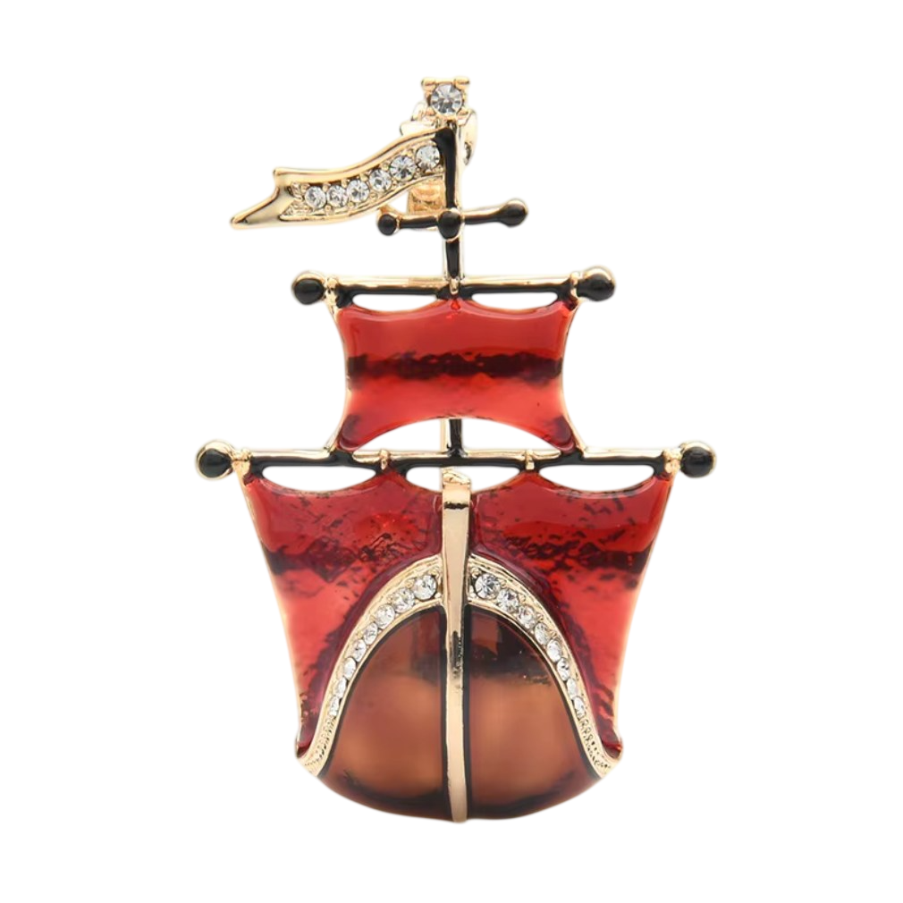 Edle Segelschiff-Brosche mit Strass - Emaille Vintage-Stil