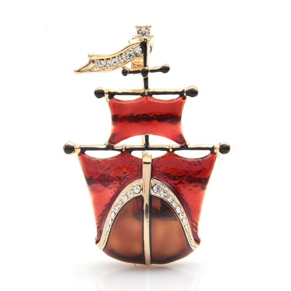 Edle Segelschiff-Brosche mit Strass - Emaille Vintage-Stil