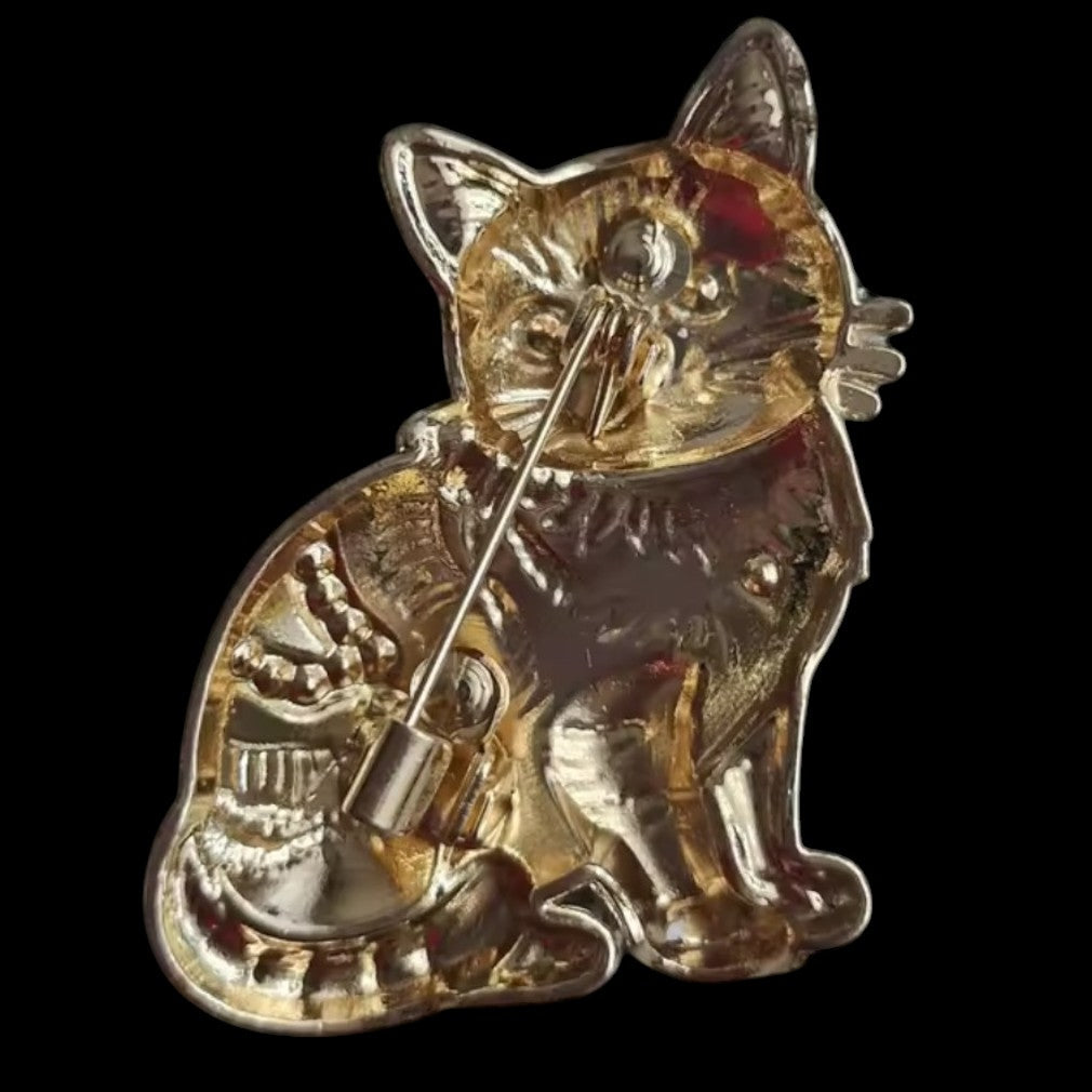 Katzenbrosche Vintage Emaille – Seitenansicht