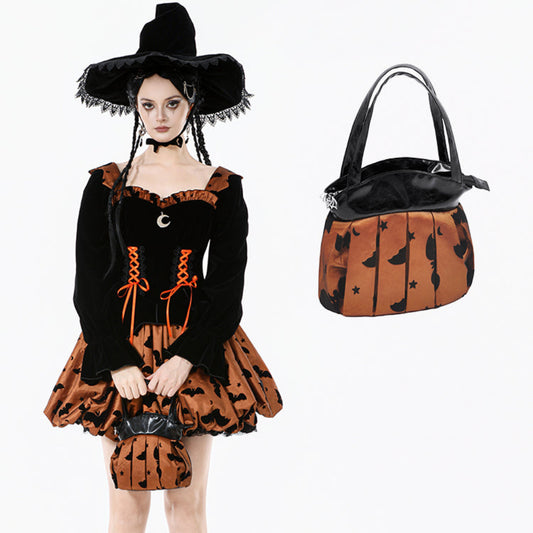Halloween Beuteltasche in schwarz-orange Fledermausmotiv