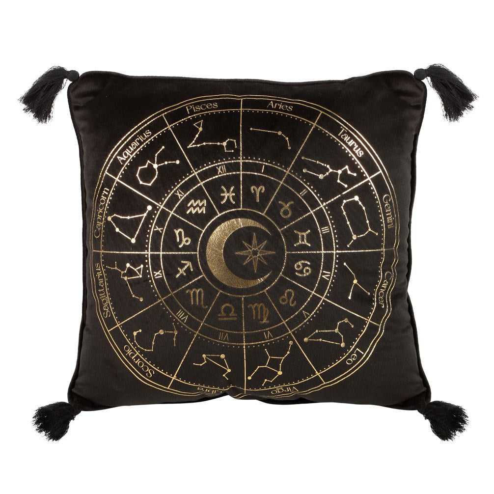 Samt Dekokissen astrologie Rad in schwarz-gold 35 cm