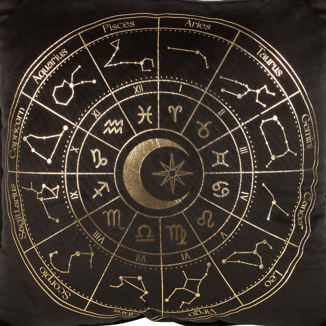 Samt Dekokissen astrologie Rad in schwarz-gold 35 cm