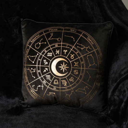 Samt Dekokissen astrologie Rad in schwarz-gold 35 cm
