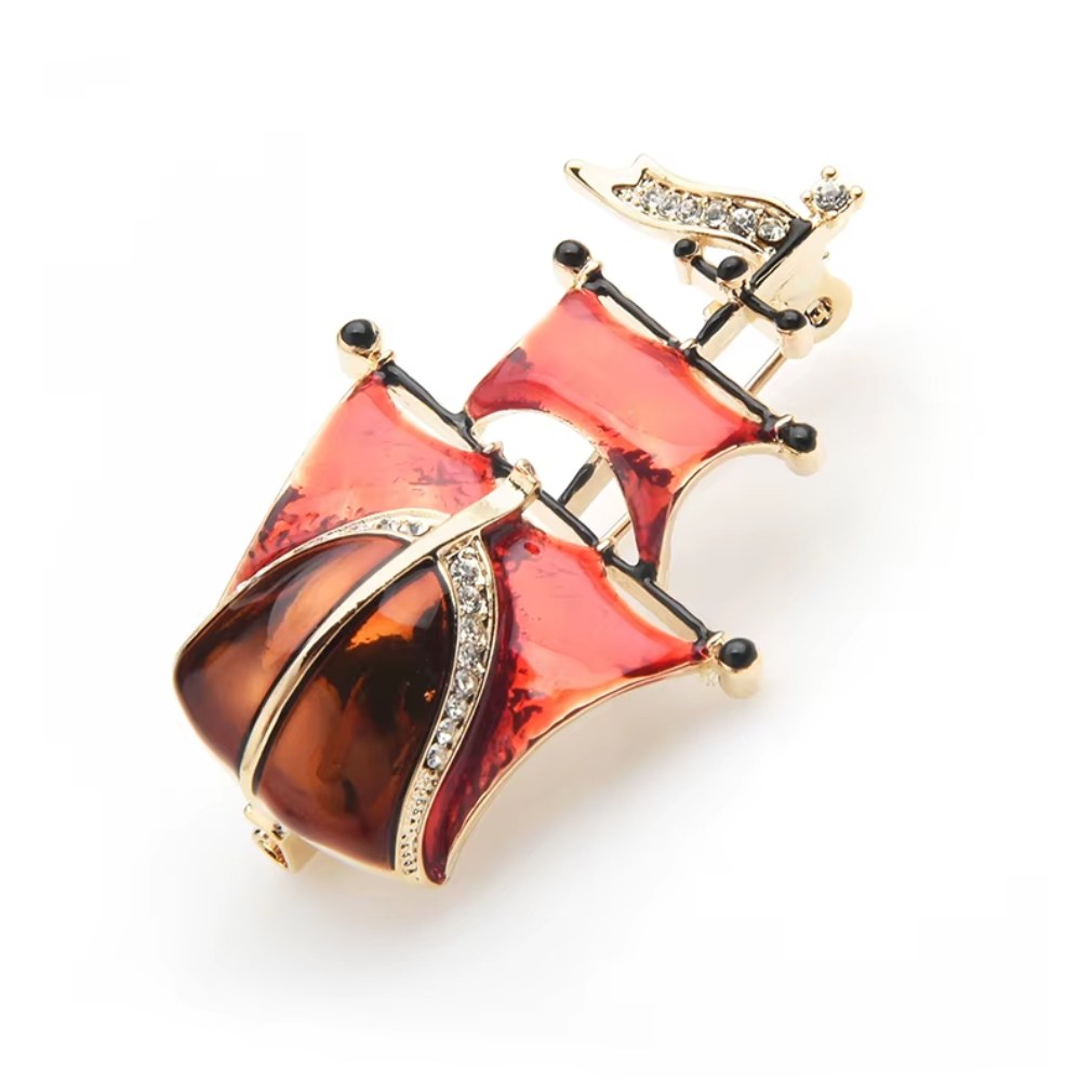 Edle Segelschiff-Brosche mit Strass - Emaille Vintage-Stil