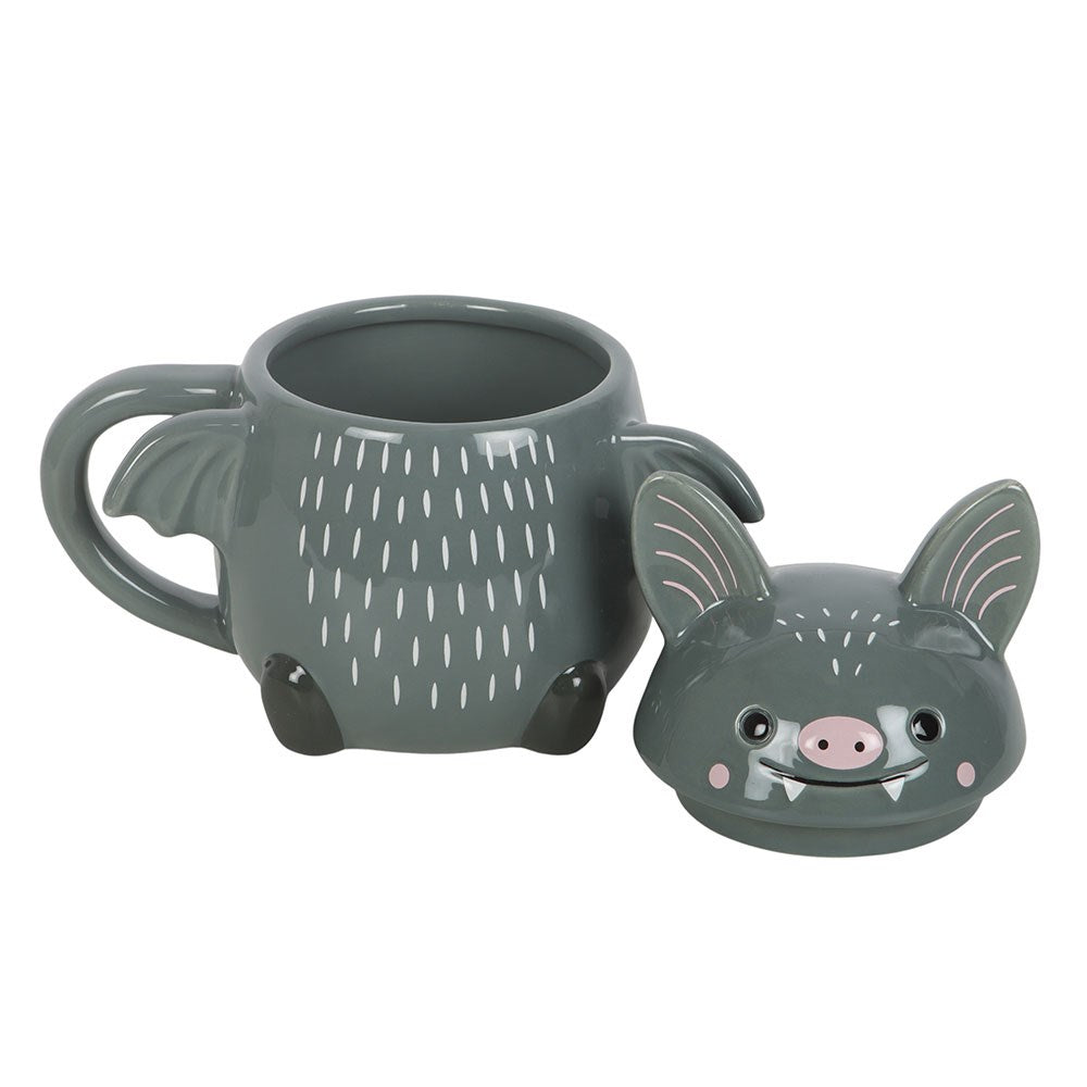Kawaii süße Fledermaus Tasse Bat Mug in grau-schwarz mit Deckel