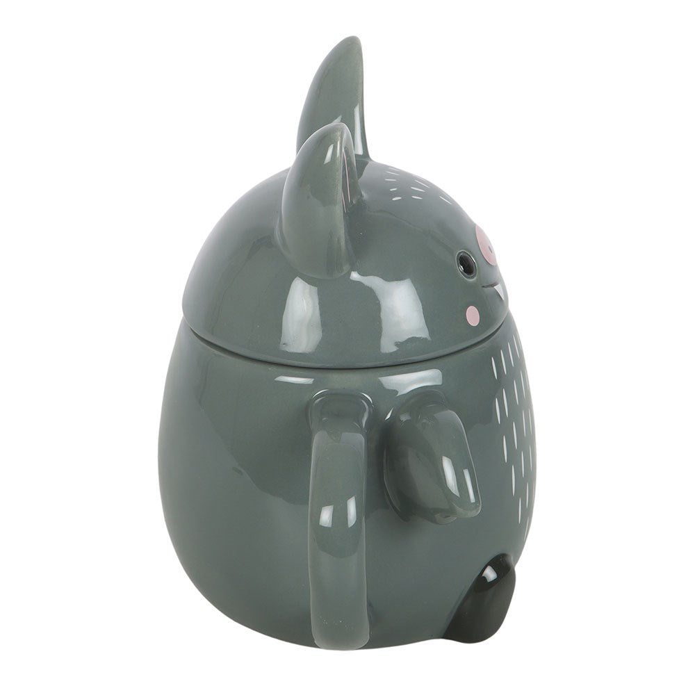Kawaii süße Fledermaus Tasse Bat Mug in grau-schwarz mit Deckel