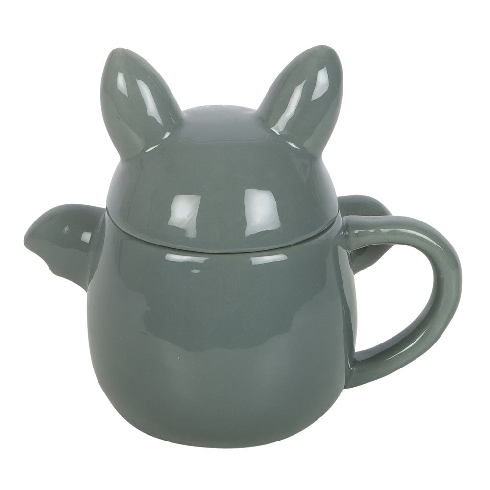 Kawaii süße Fledermaus Tasse Bat Mug in grau-schwarz mit Deckel